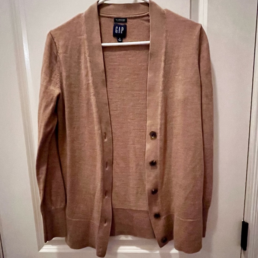 GAP Tan/Gold Cardigan Sweater V-Neck Knit